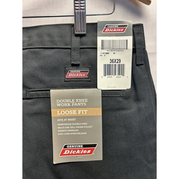 DICKIES Loose Fit Double Knee Straight Leg Black Work Pants Men's Size 36x29 NWT - Picture 9 of 10
